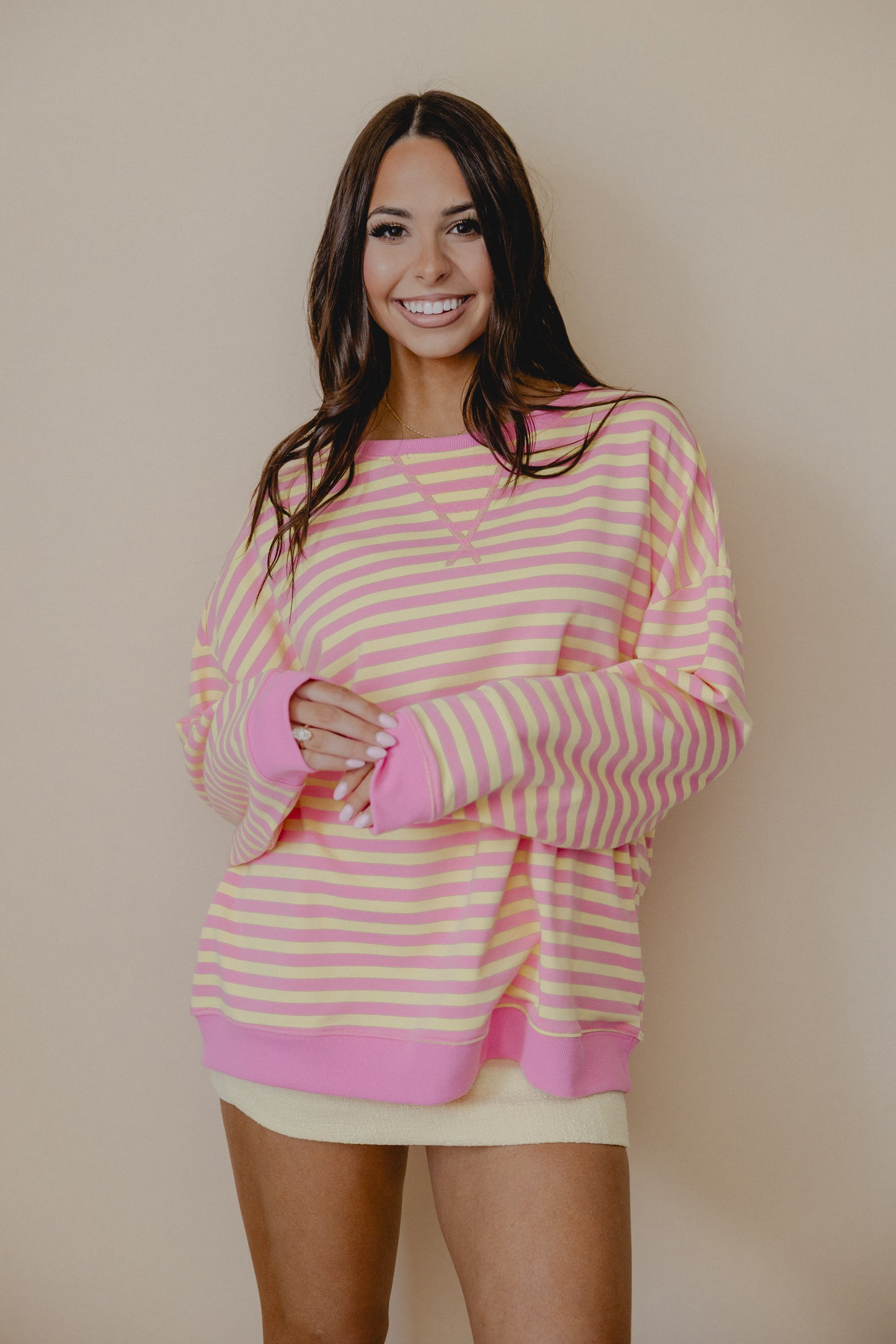 Fresh Like Me Stripe Pullover Pink Lemonade