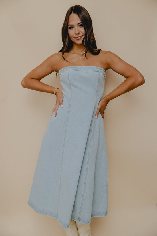 Saddle Club Strapless Midi Dress Denim