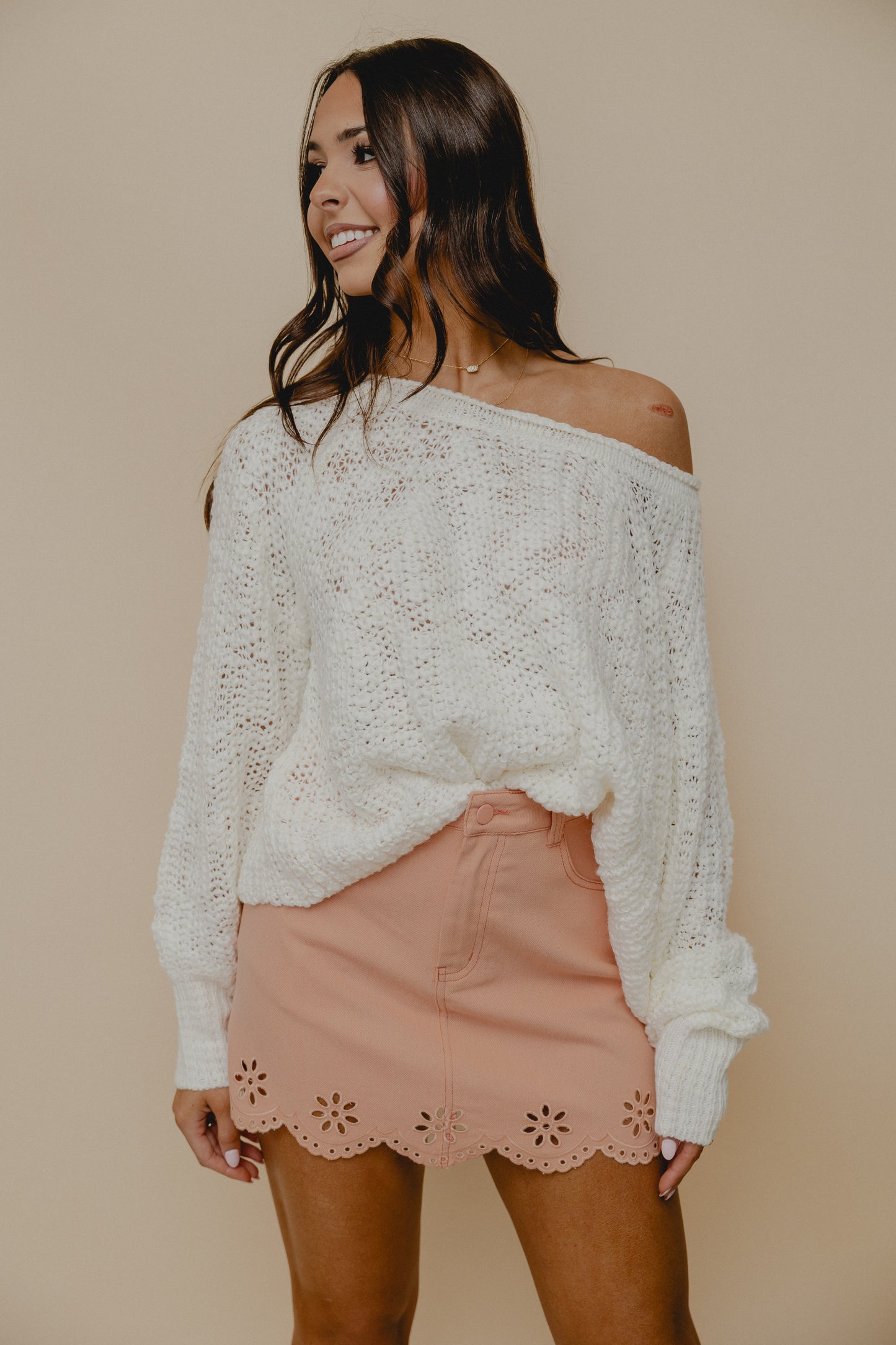 Peach Cobbler Eyelet Hem Skirt Apricot