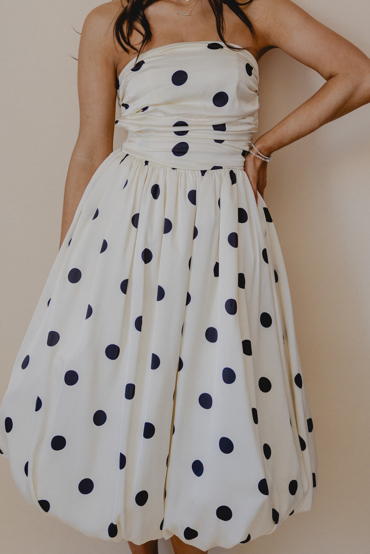 My Fair Lady Polka Dot Midi Dress Cream/Black