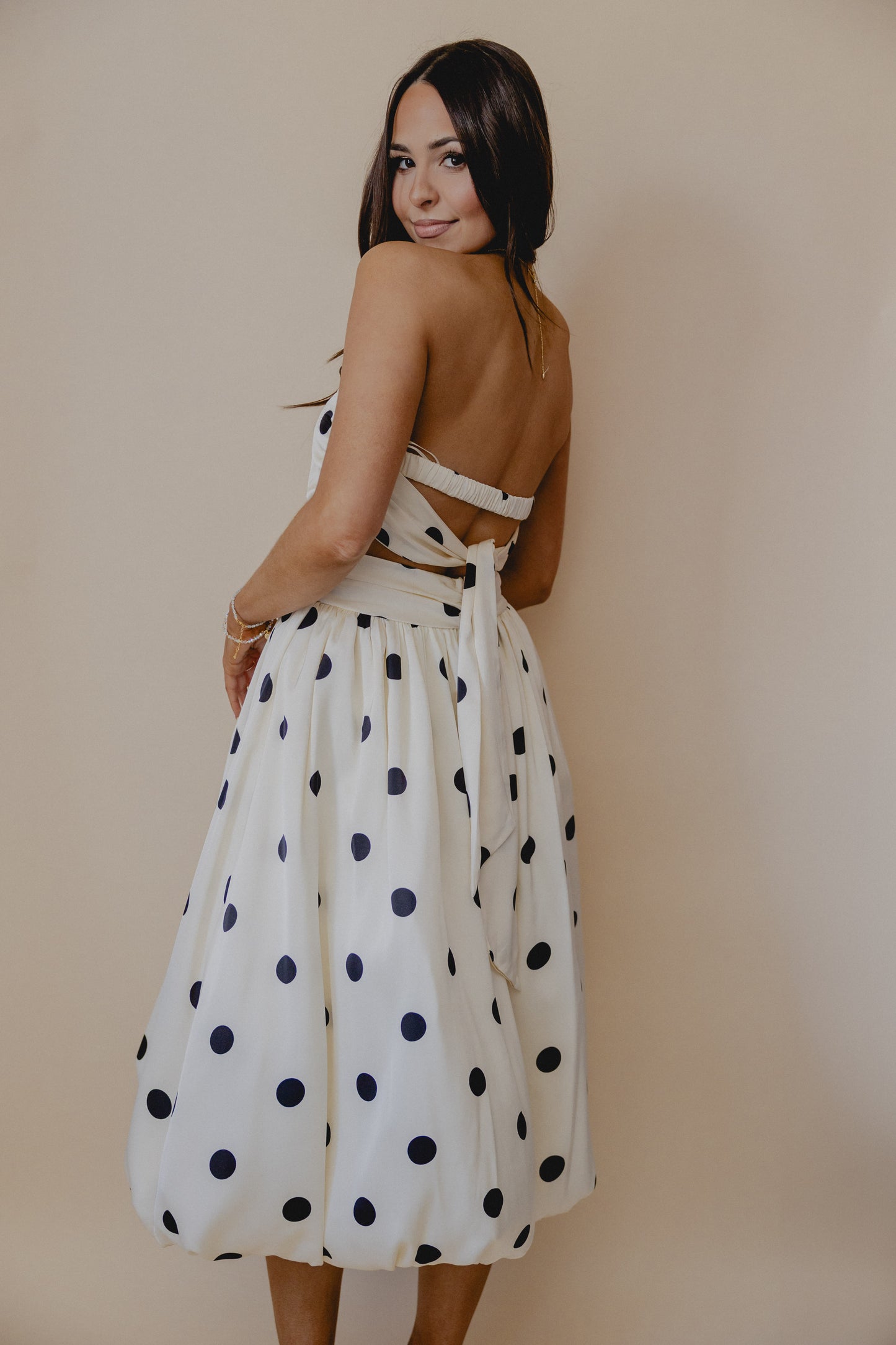 My Fair Lady Polka Dot Midi Dress Cream/Black