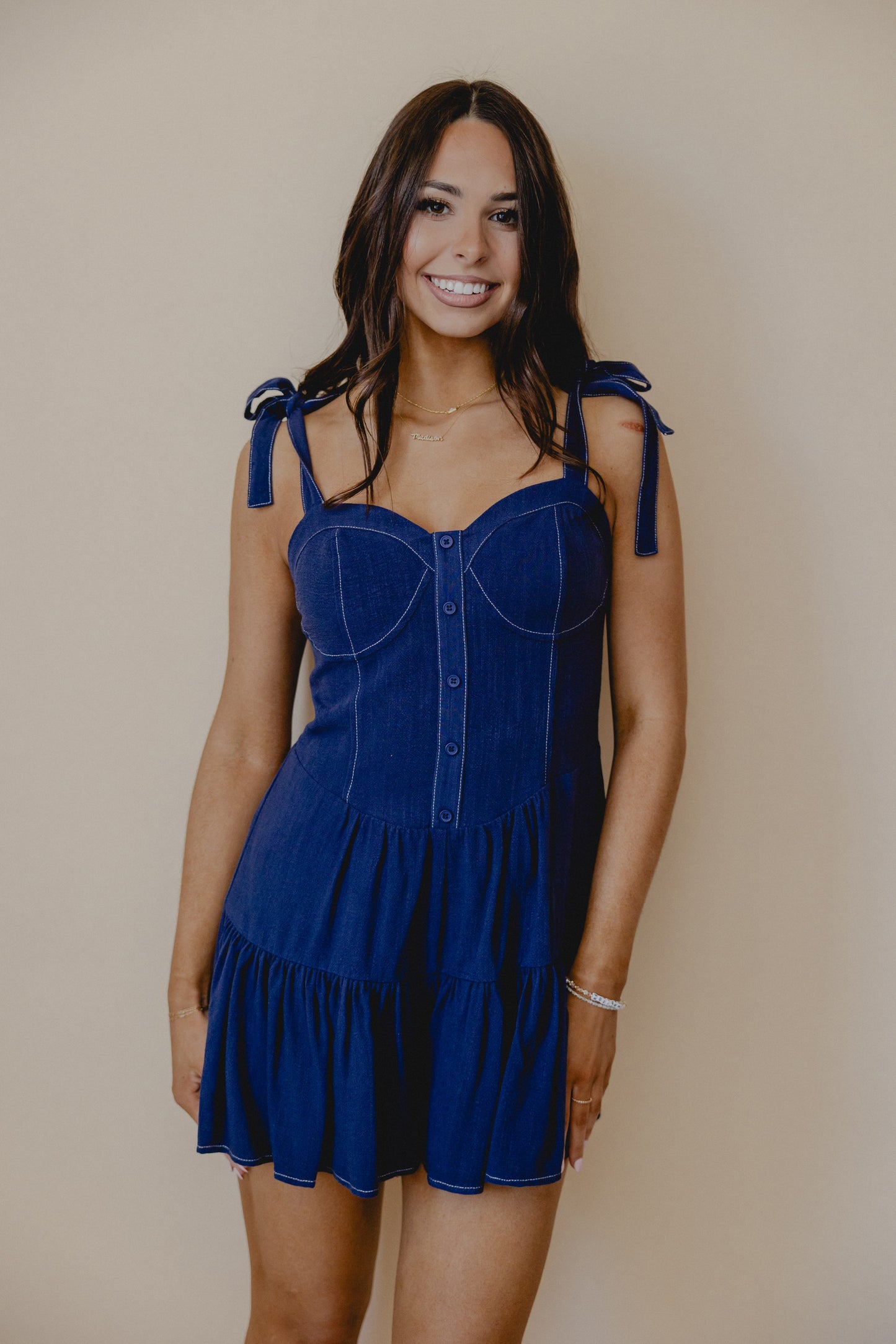 Vast Sky Tie Strap Romper Navy