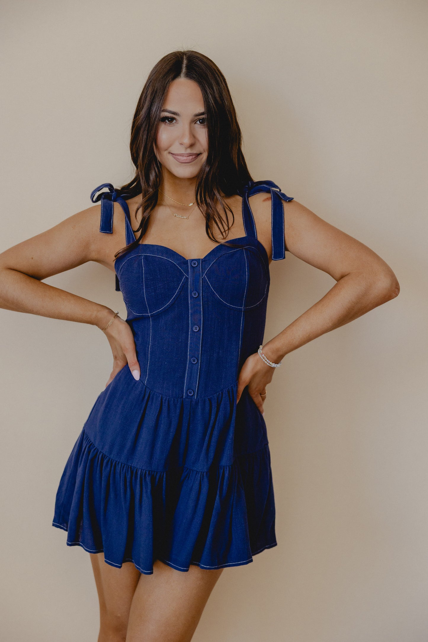 Vast Sky Tie Strap Romper Navy