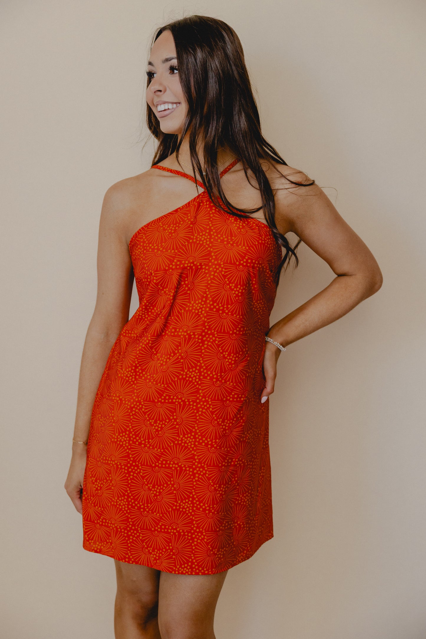 Refined Desert Halter Dress Dusty Orange