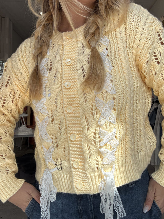 At Twilight Lace Trim Sweater Yellow