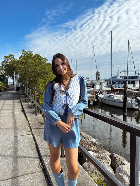 Primrose Hill Floral Tie Vest Cream/Periwinkle