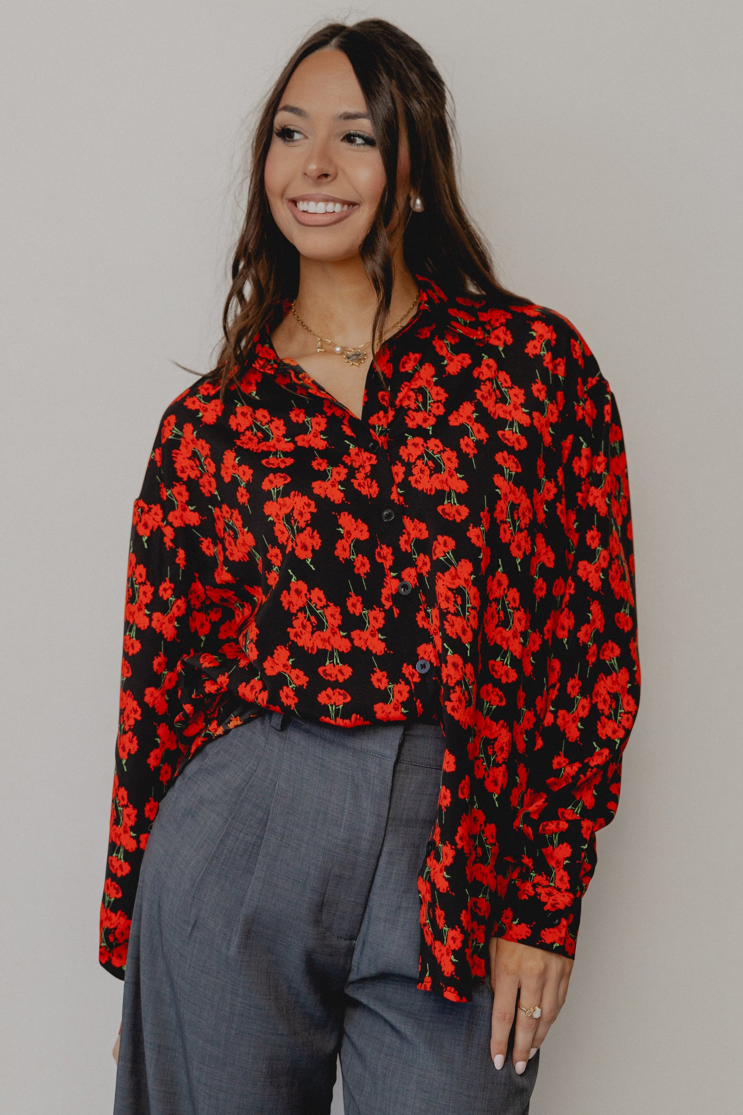 Emerging Love Floral Blouse Red/Black