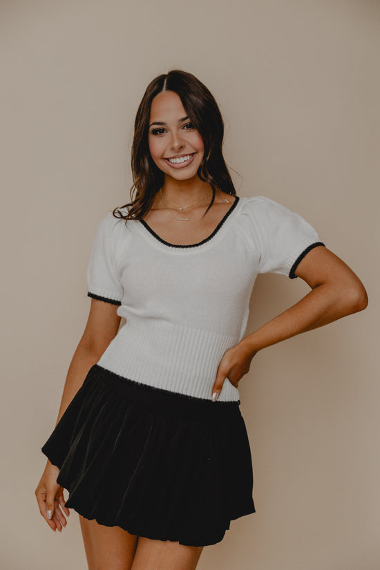 Mon Amour Contrast Knit Top White/Black