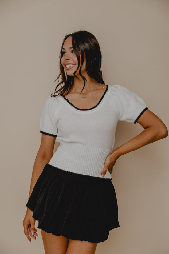 Mon Amour Contrast Knit Top White/Black