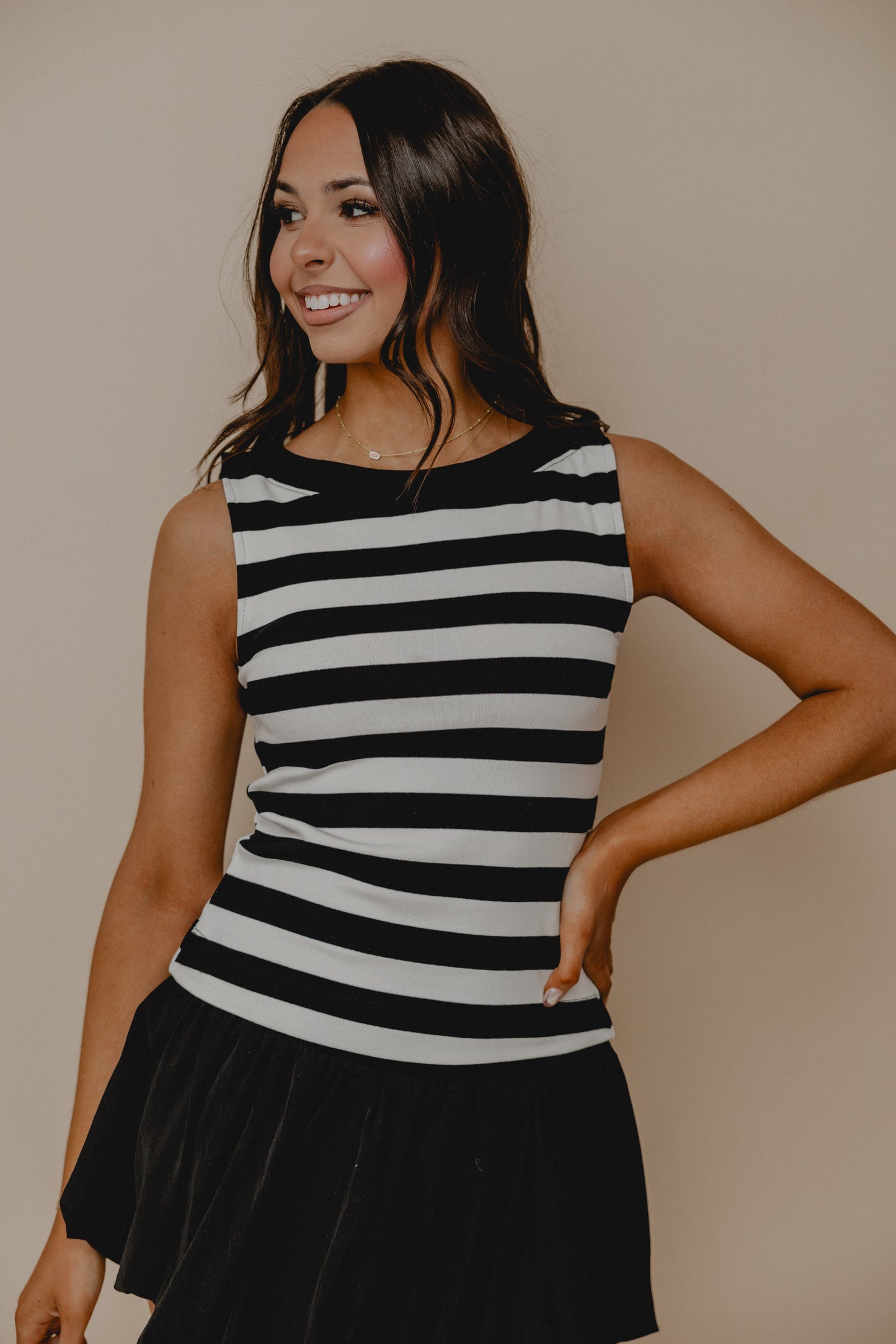 Sure Thing Stripe Tank Black/White