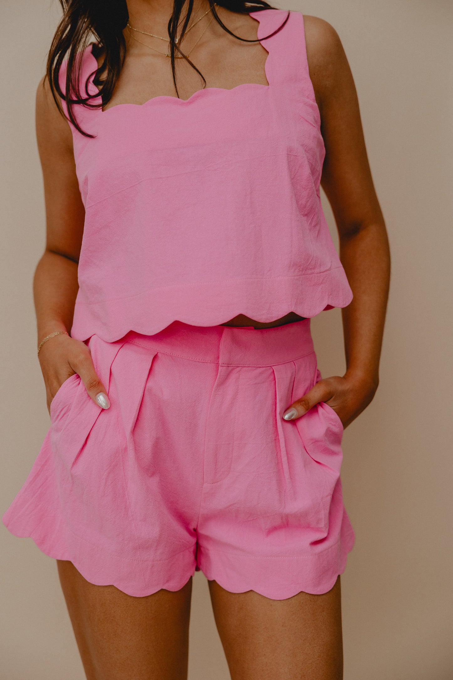 Pink Champagne Scallop Hem Tank