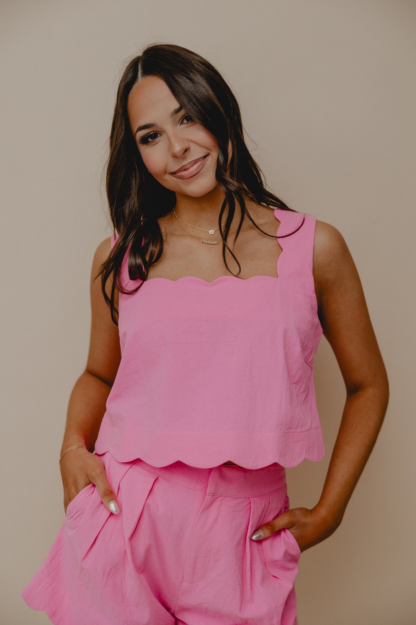 Pink Champagne Scallop Hem Tank