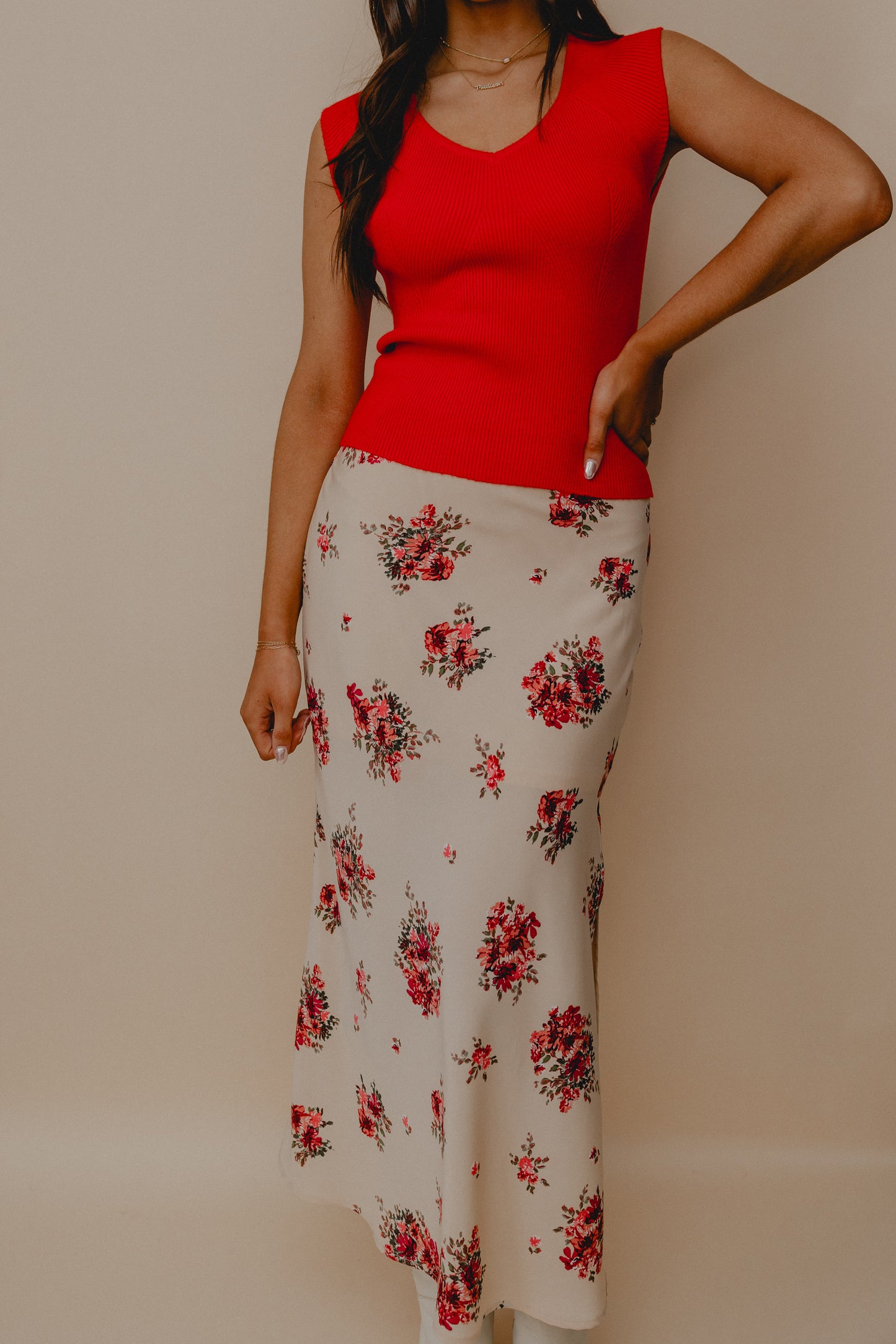 Marilyn Floral Midi Skirt Cream