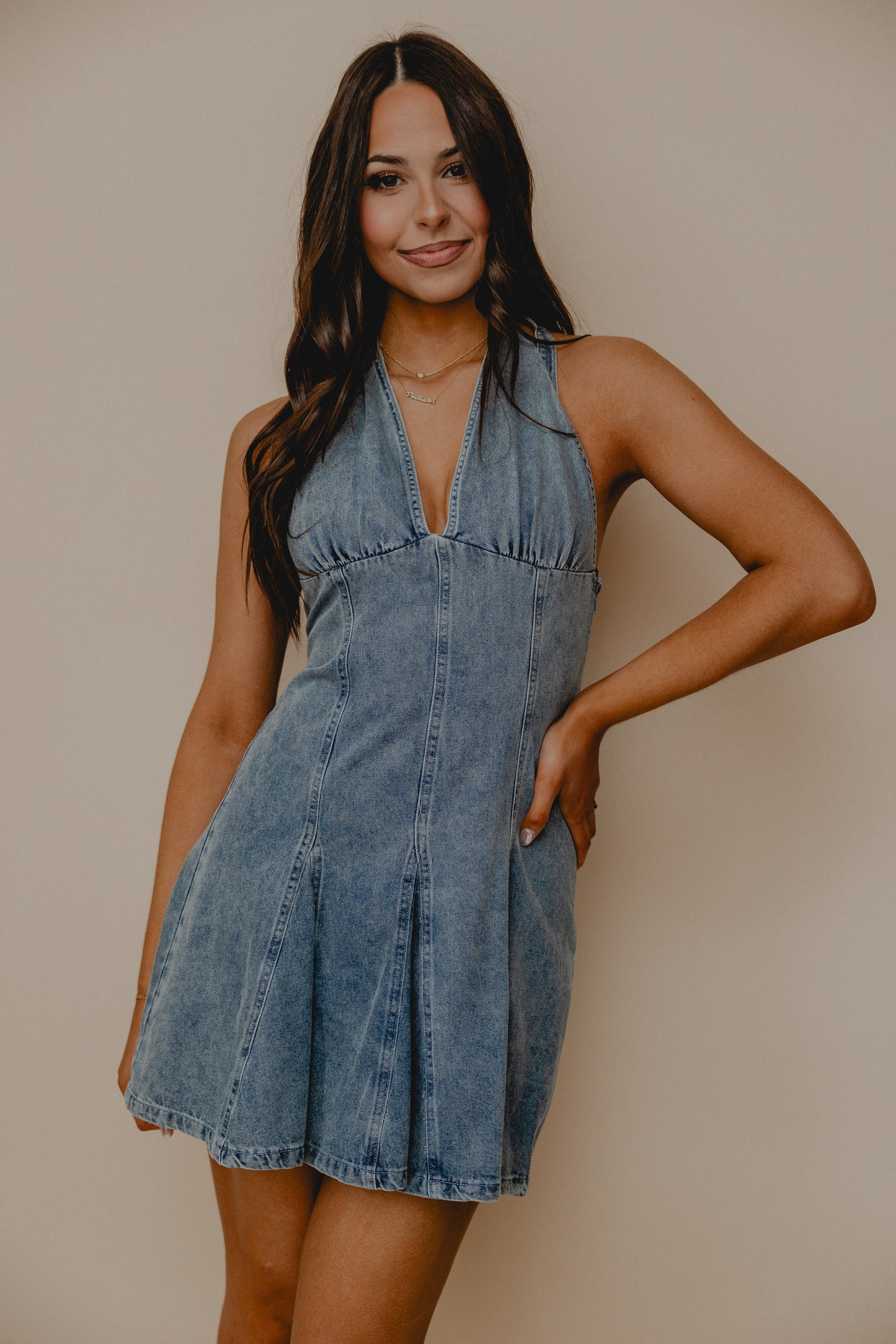 Sashay My Way Halter Dress Denim