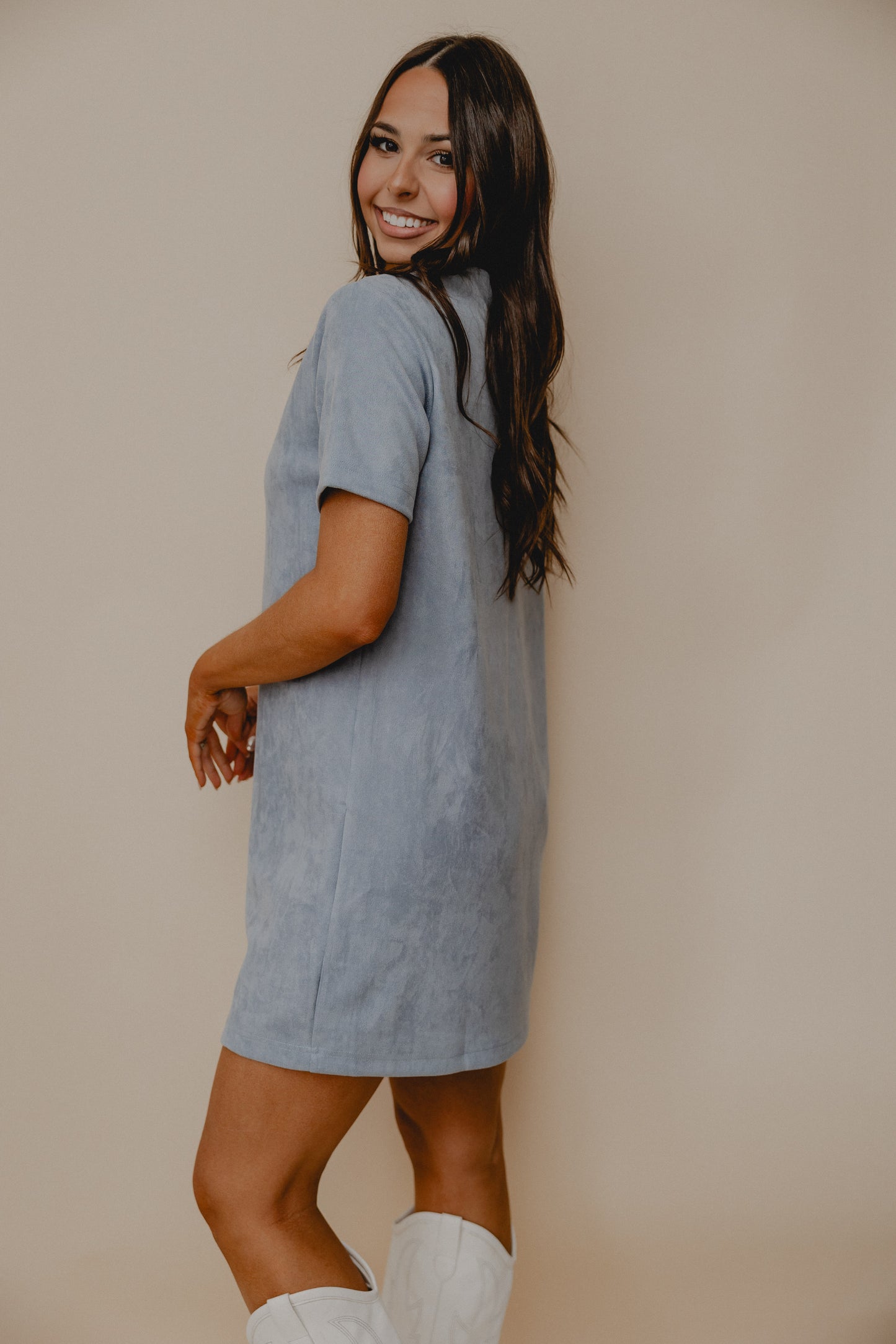 Align Faux Suede Shift Dress Blue