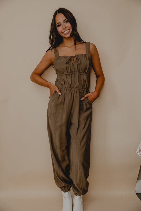 She's Poetry Ruche Jumpsuit Olive