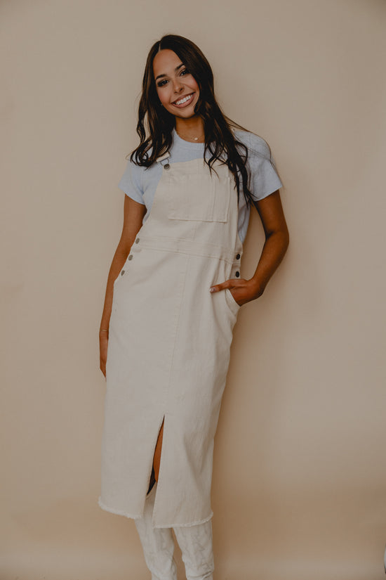 Clear Eyes Denim Overall Dress Cream