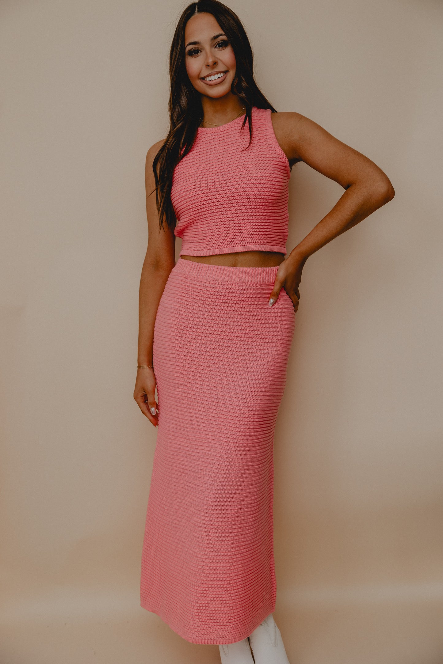 French Bliss Ribbed Skirt Pink