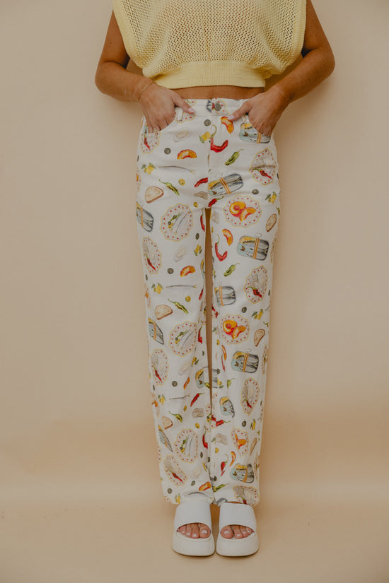 Dinner Party Print Pants Cream