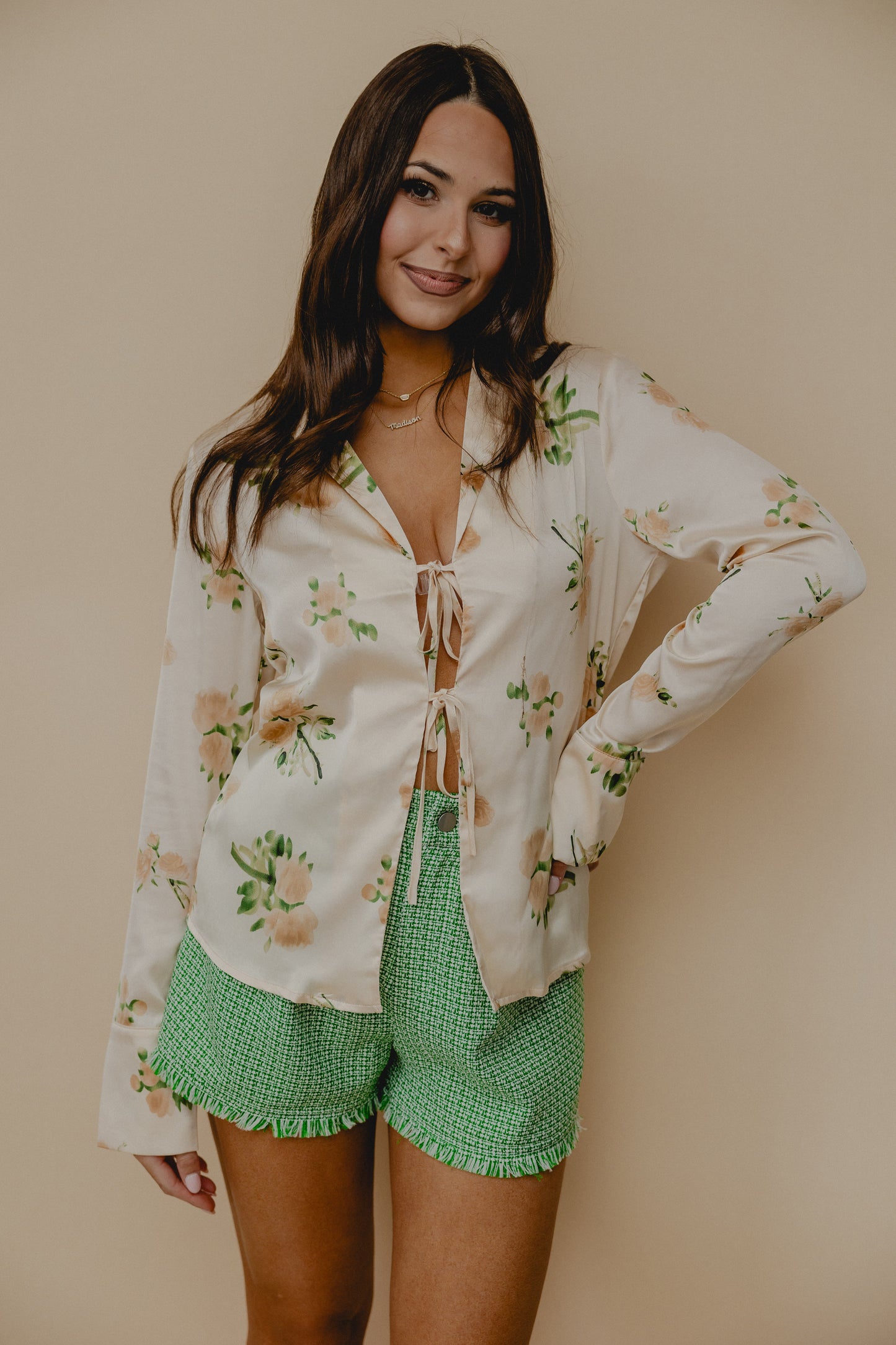 Be The Vibe Floral Tie Top Pearl