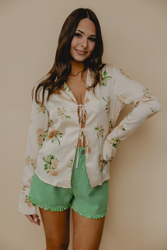 Be The Vibe Floral Tie Top Pearl