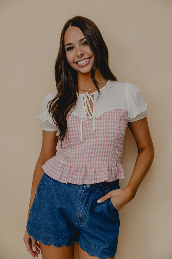 With Love Gingham Contrast Blouse White/Pink