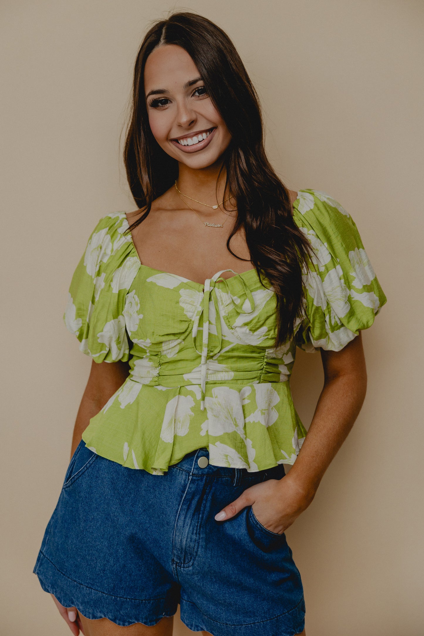 Rooftop Bar Floral Blouse Lime