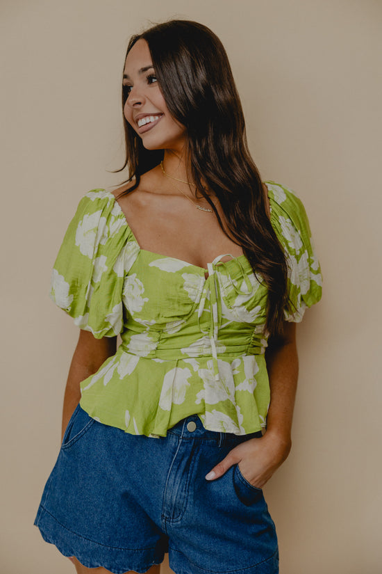 Rooftop Bar Floral Blouse Lime