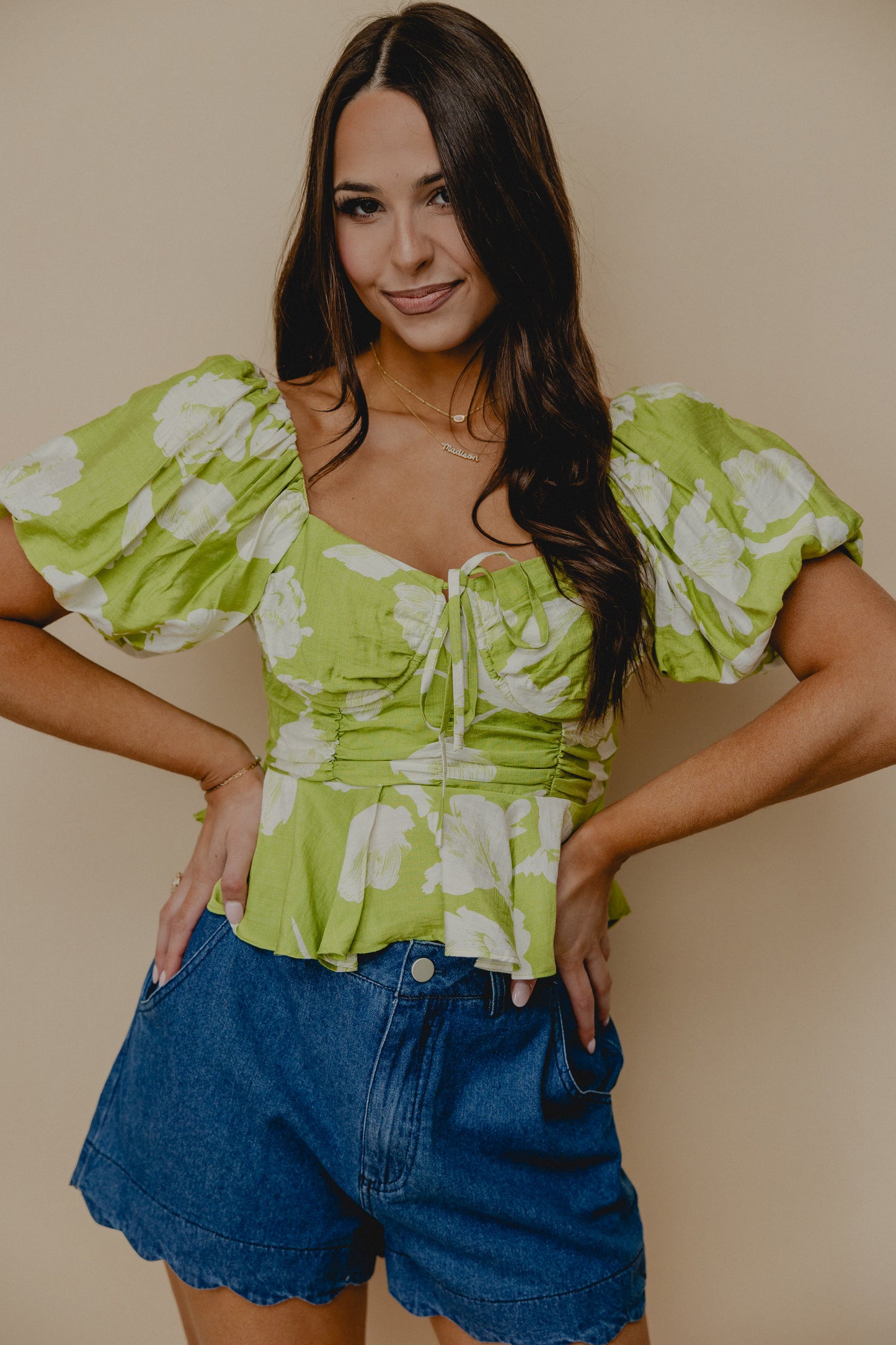 Rooftop Bar Floral Blouse Lime