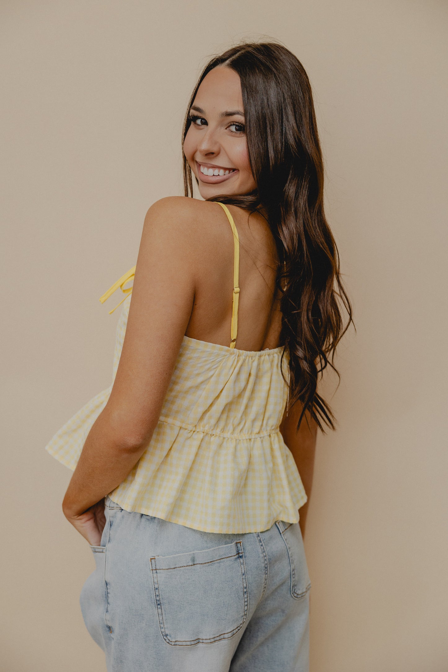 New Classics Gingham Babydoll Tank Yellow